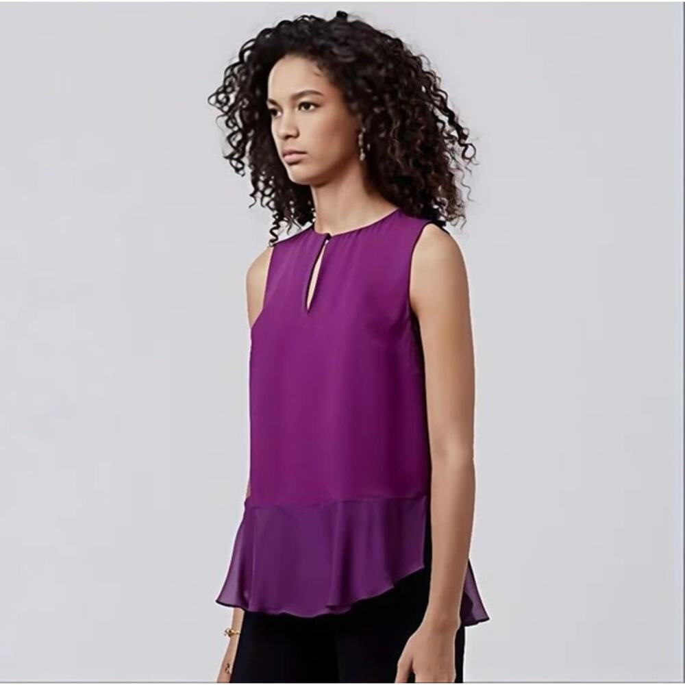 Alexandrie Silk Sleeveless Ruffle Tank Peplum Top Purple Amethyst P (XS)